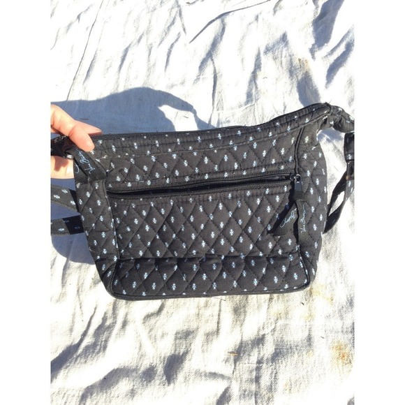 Vera Bradley womens fabric purse satchel 11” 11 in handbag black blue floral - Picture 8 of 16